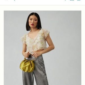 Anthropologie Sheer Appliqué Top Size XS NWT